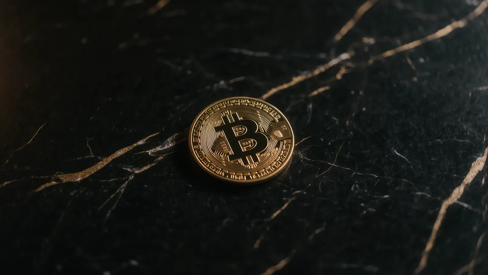 Ilustración de una línea de precio muy dentada con una moneda dorada de bitcoin en primer plano